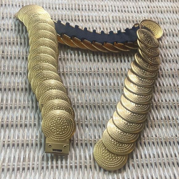VTG, TONE GOLD CORCHO CIRCLE SCALE METAL ELASTIC BELT - Picture 7 of 7